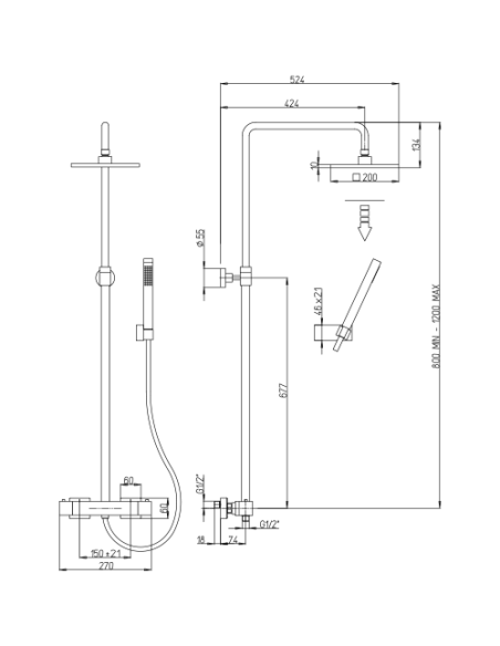 Colonna doccia termostatica Jacuzzi Kley YO con deviatore integrato e flessibile 0KLYO199JA00 nero opaco - Kallea