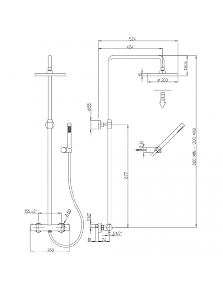 Colonna doccia termostatica Jacuzzi Luce YO con deviatore integrato e flessibile 0LCYO199JA00 nero opaco - Kallea