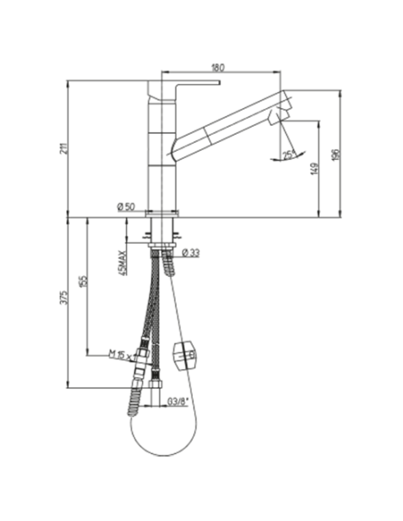 Rubinetto Miscelatore monoforo per lavello cucina Piralla serie Cuore con doccia due getti estraibile 0CU00562A16 cromato - K...