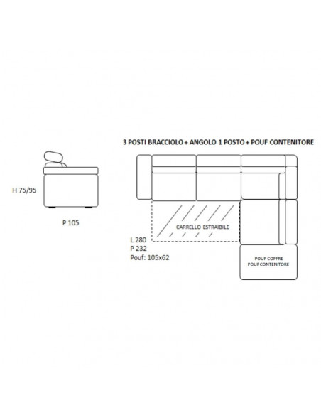 Divano angolare destro 149 grigio scuro chiaro 280x232x105 - Kallea