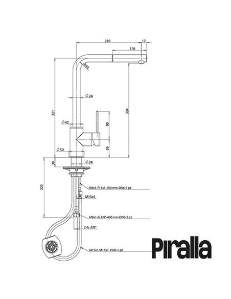 Rubinetto Miscelatore monoforo per lavello cucina Piralla serie Leone con canna alta orientabile e doccia monogetto estraibil...