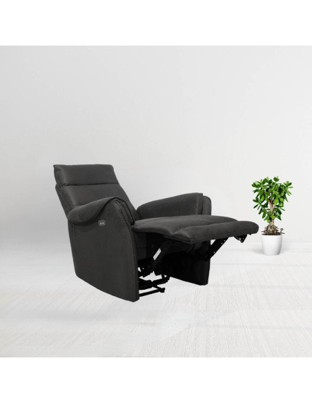 Poltrona Thun recliner elettrico effetto nabuk grigio - Kallea