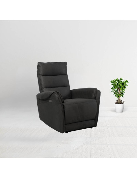 Poltrona Thun recliner elettrico effetto nabuk grigio - Kallea