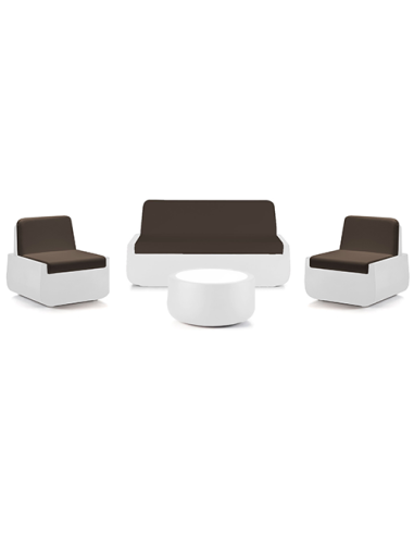 Set completo Plust con sofa poltrona e tavolino serie Bold con coperchio bianco interno esterno in polietilene - Bianco e Mar...