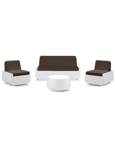 Set completo Plust con sofa poltrona e tavolino serie Bold con coperchio bianco interno esterno in polietilene - Bianco e Mar...