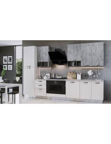 Cucina Athena 360 cm con maxi forno bianco perla cemento reversibile - Kallea