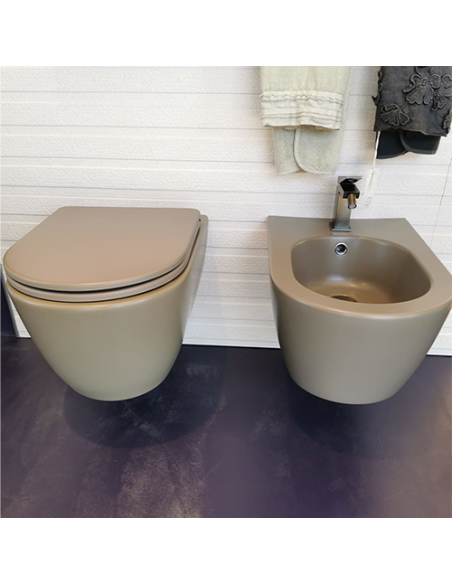 Set sanitari bagno Hatria serie Fusion vaso bidet e coprisedile frenato selva opaco *Prodotto in esposizione - Kallea