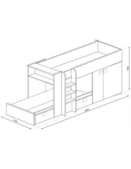 Letto a castello 1299 reversibile con armadio e 2 cassetti bianco consumato e antracite - Kallea