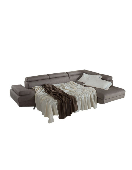 Divano angolare destro Julie con letto estraibile in tessuto Barrel 90 grigio - Kallea