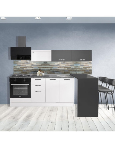 Cucina lineare Altamura 240x160 con penisola reversibile colore bianco e nero - Kallea