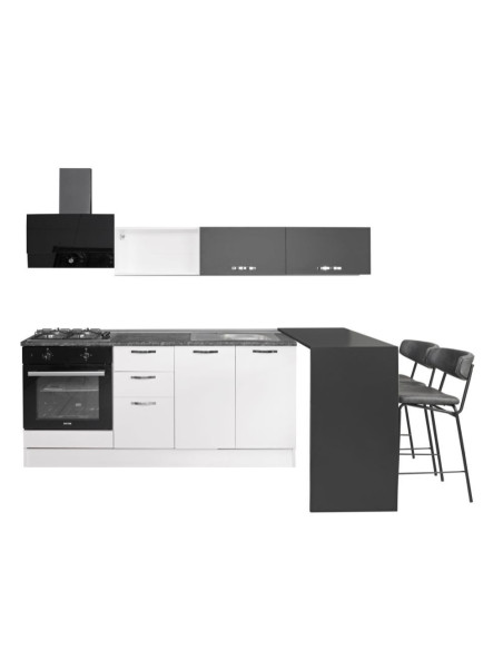 Cucina lineare Altamura 240x160 con penisola reversibile colore bianco e nero - Kallea