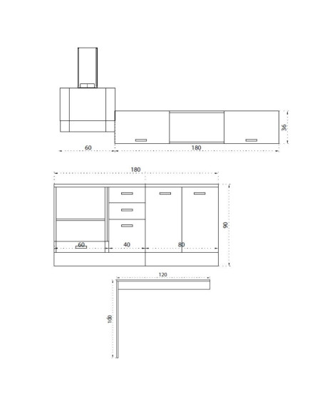 Cucina lineare Altamura 240x160 con penisola reversibile colore bianco e nero - Kallea