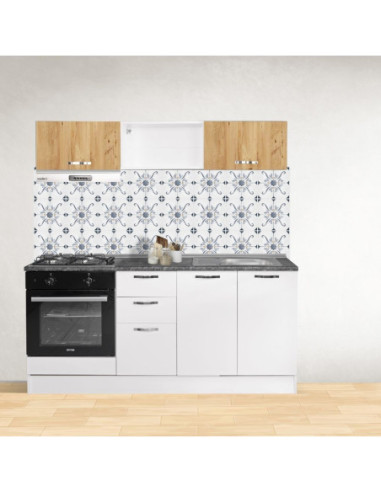 Cucina lineare Gravina 180x160 colore bianco e ante rovere - Kallea