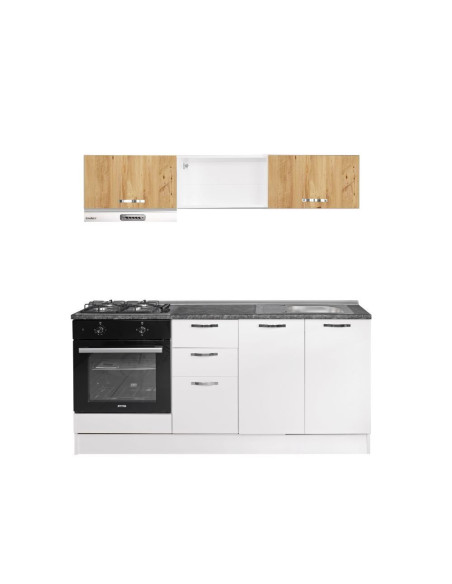 Cucina lineare Gravina 180x160 colore bianco e ante rovere - Kallea