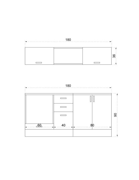 Cucina lineare Gravina 180x160 colore bianco e ante rovere - Kallea