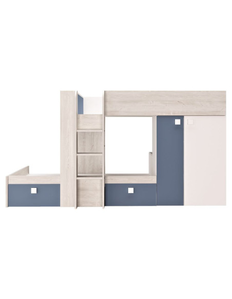 Cameretta 1260 con letto a castello con due cassettoni e armadio reversibile colore bianco vintage e azzurro - Kallea