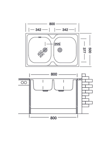 Lavello appoggio 80x50 50 series 2 vasche n214 - Kallea