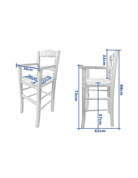 Sediolone bimbo 708 legno bianco e seduta paglia - Kallea
