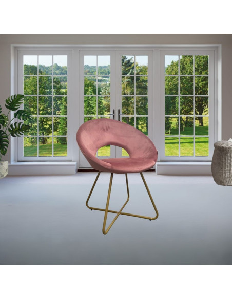 Poltroncina Etere in velluto rosa con gambe in metallo dorato - Kallea