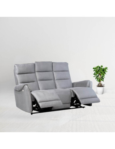 Divano 3 posti Thun 2 recliner elettrici effetto nabuk grigio chiaro - Kallea