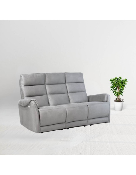 Divano 3 posti Thun 2 recliner elettrici effetto nabuk grigio chiaro - Kallea