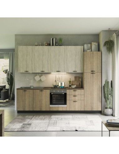 Cucina Rovigno Mira 300 cm rovere grigio e bianco destra - Kallea