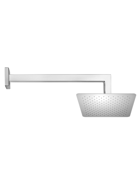 Set soffione doccia quadro Jacuzzi da 20 cm in acciaio inox ultrapiatto e braccio doccia quadro da 33 cm cromato - Kallea