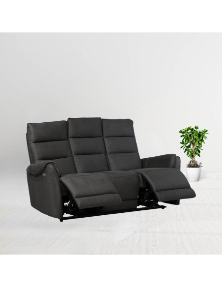 Divano 3 posti Thun 2 recliner elettrici effetto nabuk grigio - Kallea