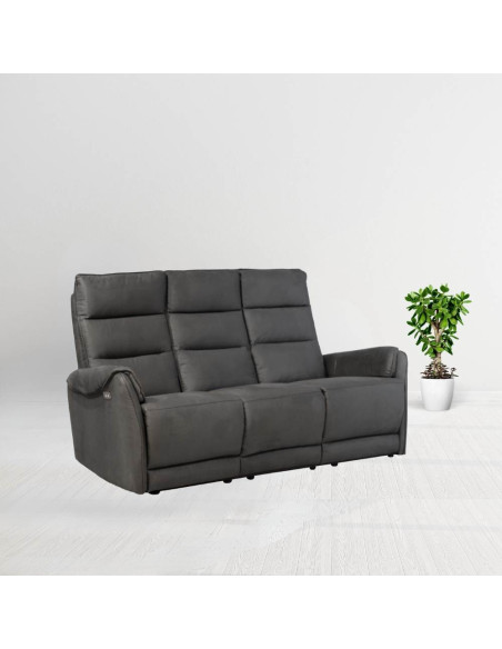 Divano 3 posti Thun 2 recliner elettrici effetto nabuk grigio - Kallea