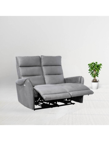 Divano 2 posti Thun 2 recliner elettrici effetto nabuk grigio chiaro - Kallea