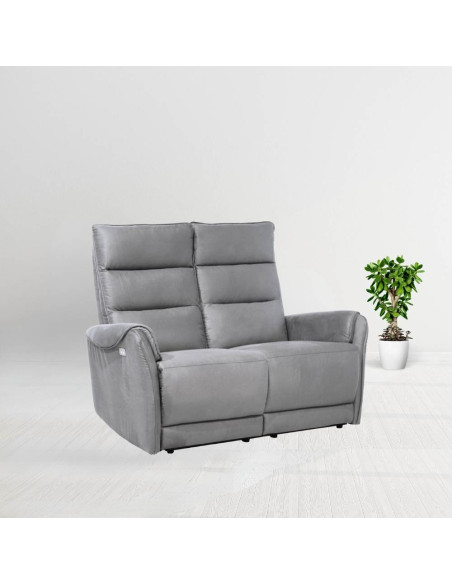 Divano 2 posti Thun 2 recliner elettrici effetto nabuk grigio chiaro - Kallea