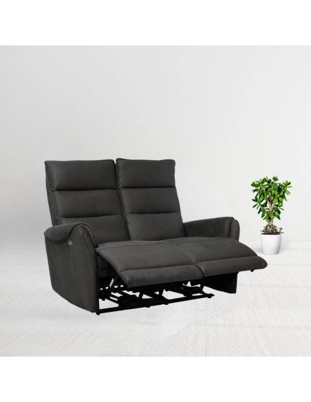 Divano 2 posti Thun 2 recliner elettrici effetto nabuk grigio - Kallea