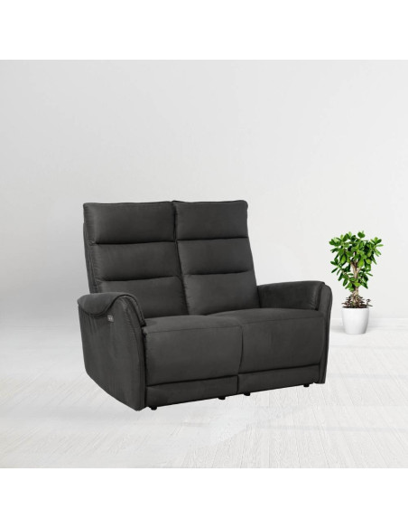 Divano 2 posti Thun 2 recliner elettrici effetto nabuk grigio - Kallea