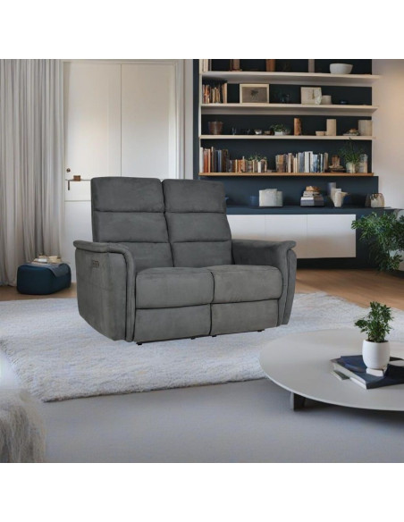 Divano Faber 2 posti con 2 recliner elettrici in tessuto dark grey - Kallea