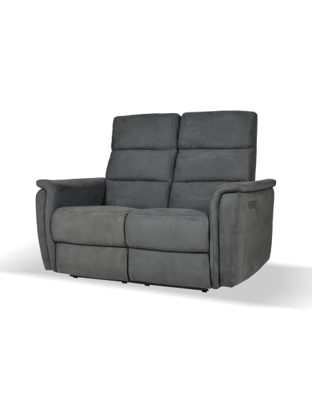 Divano Faber 2 posti con 2 recliner elettrici in tessuto dark grey - Kallea