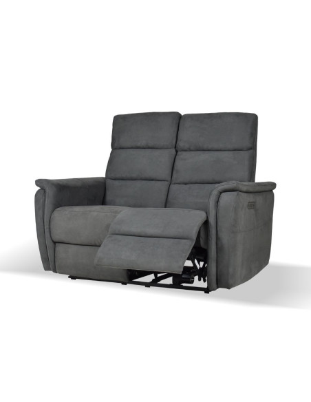 Divano Faber 2 posti con 2 recliner elettrici in tessuto dark grey - Kallea