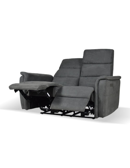 Divano Faber 2 posti con 2 recliner elettrici in tessuto dark grey - Kallea