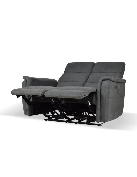 Divano Faber 2 posti con 2 recliner elettrici in tessuto dark grey - Kallea