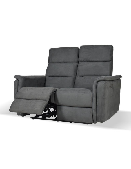 Divano Faber 2 posti con 2 recliner elettrici in tessuto dark grey - Kallea