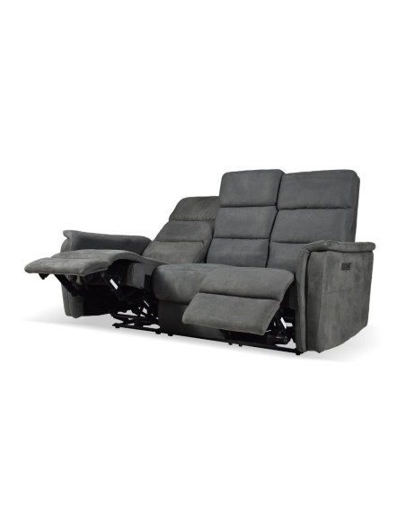 Divano recliner elettrici Faber 3 posti in tessuto grigio scuro - Kallea