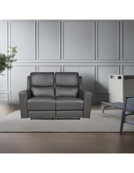 Divano recliner elettrici Claus 2 posti in vera pelle colore grigio scuro - Kallea