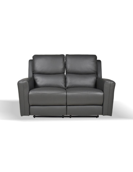 Divano recliner elettrici Claus 2 posti in vera pelle colore grigio scuro - Kallea