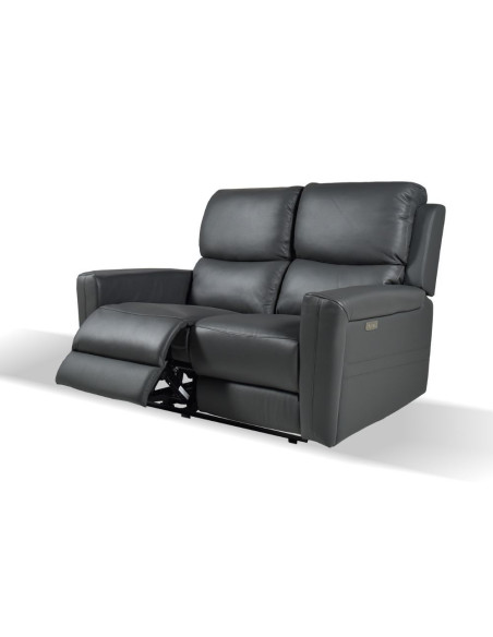 Divano recliner elettrici Claus 2 posti in vera pelle colore grigio scuro - Kallea