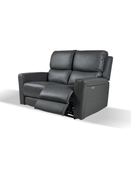 Divano recliner elettrici Claus 2 posti in vera pelle colore grigio scuro - Kallea