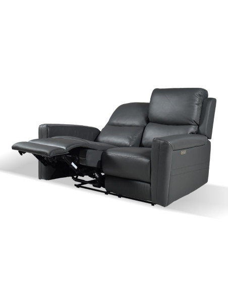 Divano recliner elettrici Claus 2 posti in vera pelle colore grigio scuro - Kallea