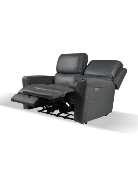 Divano recliner elettrici Claus 2 posti in vera pelle colore grigio scuro - Kallea