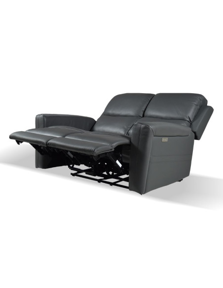 Divano recliner elettrici Claus 2 posti in vera pelle colore grigio scuro - Kallea