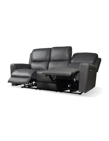 Divano recliner elettrici Claus 3 posti in vera pelle colore grigio scuro - Kallea