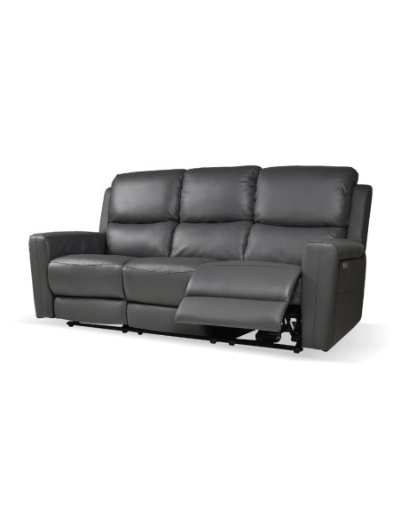 Divano recliner elettrici Claus 3 posti in vera pelle colore grigio scuro - Kallea