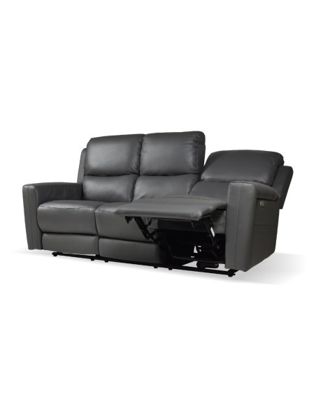 Divano recliner elettrici Claus 3 posti in vera pelle colore grigio scuro - Kallea